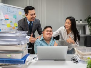 Young adult with learning disability at work