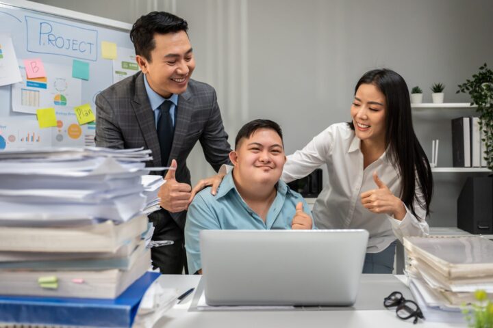 Young adult with learning disability at work