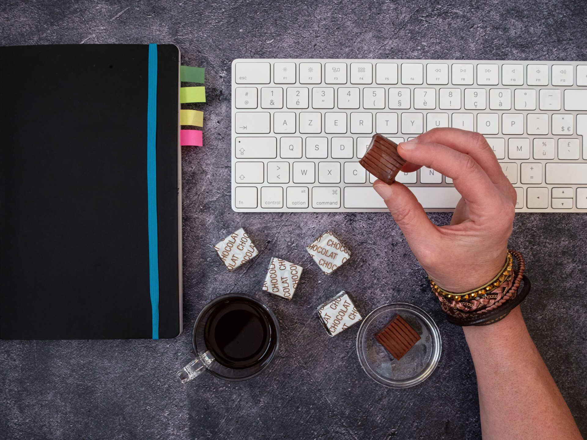 Office worker eating chocolate