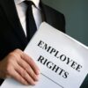 Employee rights law papers in the hands.