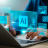 Human working with artificial intelligence to unlock work potential. AI agent support task like data analysis, Smart planning, Real time decision making, Future of efficient workplace operation.
