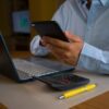Worker digital downtime - using phone in office