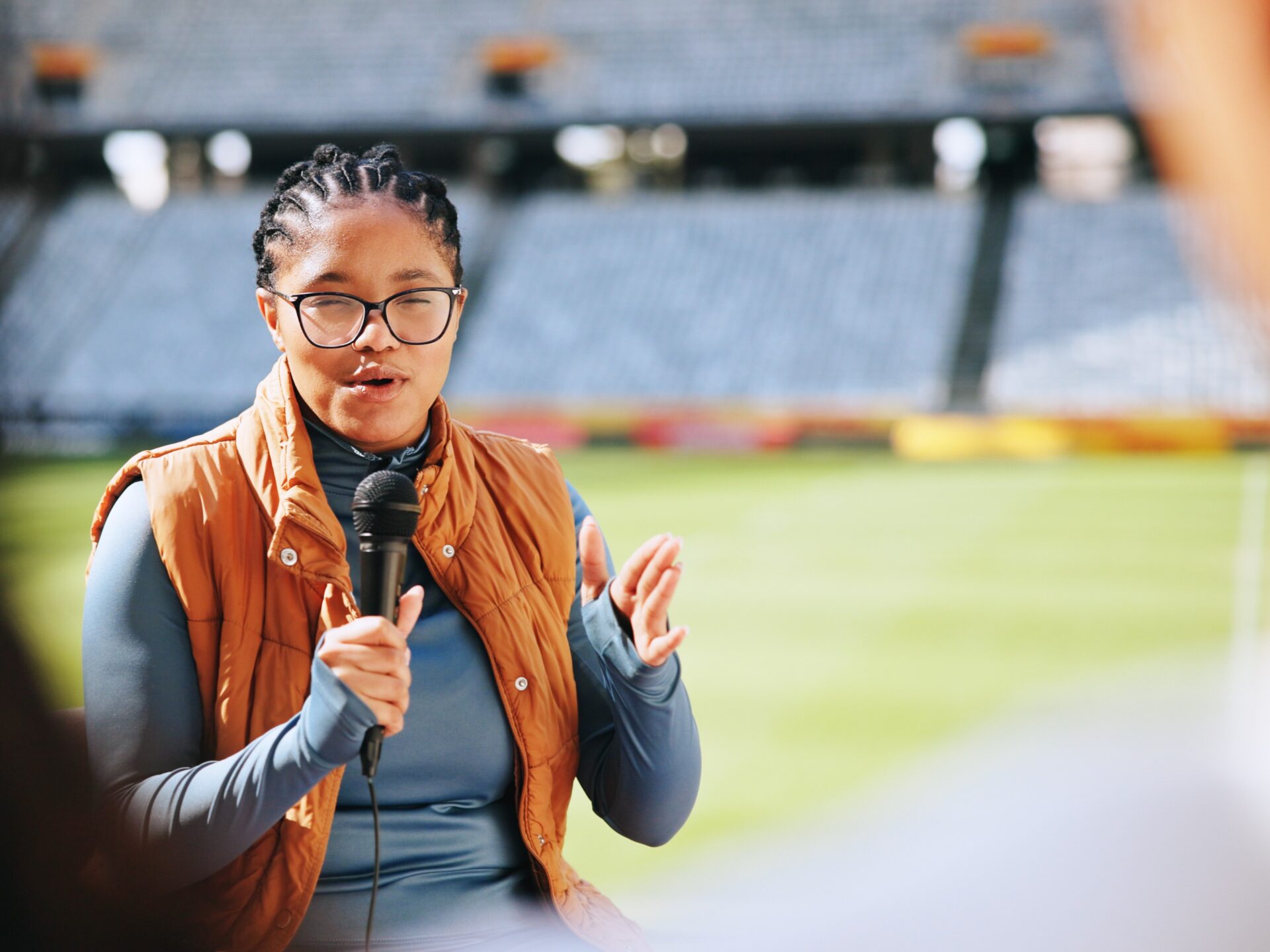 Female sports reporter