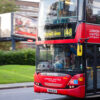 LONDON, UK - OCTOBER 27, 2012: Double Decker bus moves along street in Southwark Greater London