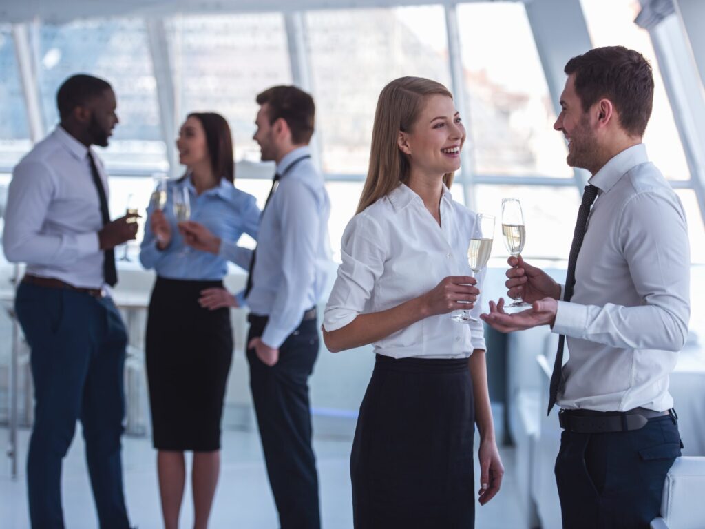 Workers drinking at work event